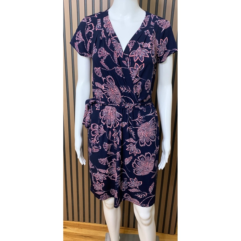 Banana Republic Navy Pink Floral Faux Wrap Dress Short Sleeve Stretch Small